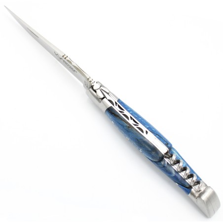 Laguiole pocket knife 12cm 2 boldters in Blue beech with a corkscrew