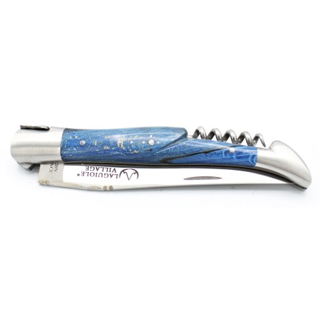 Couteau Laguiole 12cm 2 mitres tire-bouchon en hêtre bleu russe