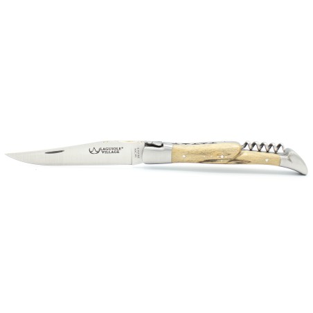 Laguiole pocket knife 12cm 2 boldters in natural beech with a corkscrew
