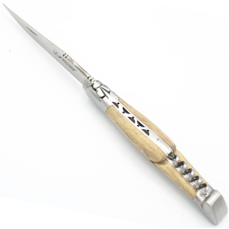 Laguiole pocket knife 12cm 2 boldters in natural beech with a corkscrew