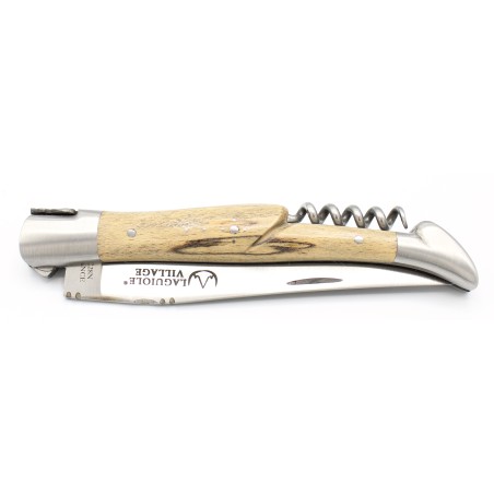 Laguiole pocket knife 12cm 2 boldters in natural beech with a corkscrew