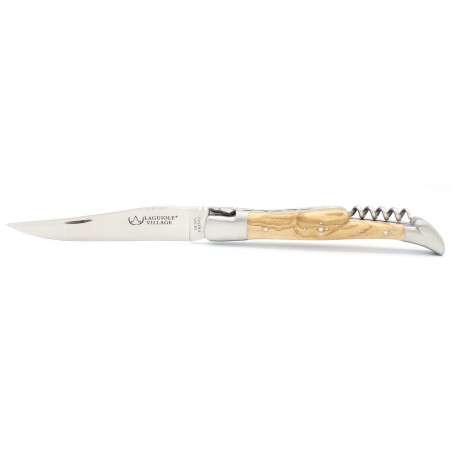 Couteau Laguiole 12 cm 2 mitres avec tire-bouchon en olivier