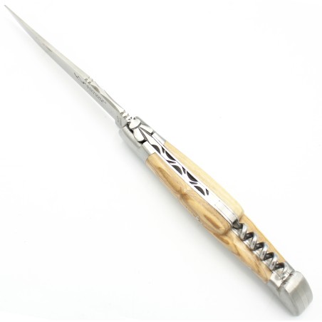 Couteau Laguiole 12 cm 2 mitres avec tire-bouchon en olivier