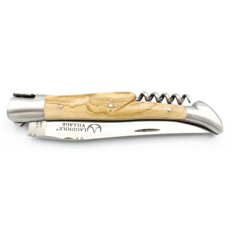 Couteau Laguiole 12 cm 2 mitres avec tire-bouchon en olivier