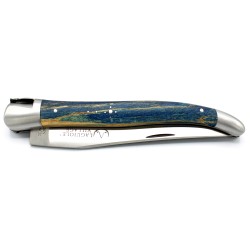 Couteau Laguiole 13 cm 2 mitres en Hêtre de l'Aubrac bleu russe