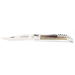 Couteau Laguiole 12 cm 2 mitres avec tire-bouchon en pointe de corne blonde