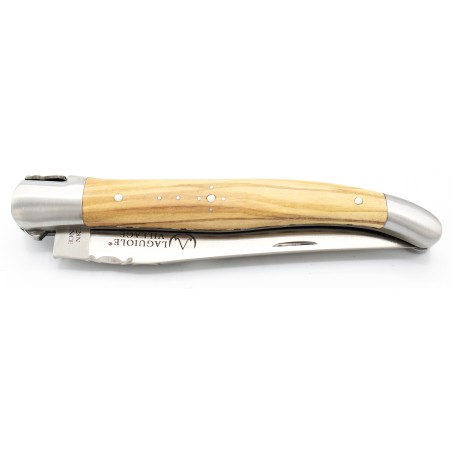 Laguiole pocket knife 12 cm double chiseled plates 2 bolsters in olivewood
