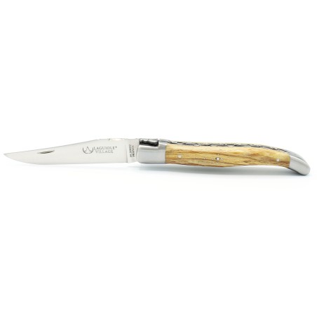 Couteau Laguiole 12 cm double platines 2 mitres en hêtre d'Aubrac naturel