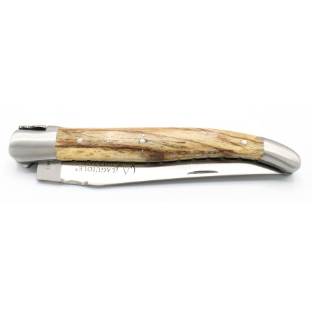 Couteau Laguiole 12 cm double platines 2 mitres en hêtre d'Aubrac naturel