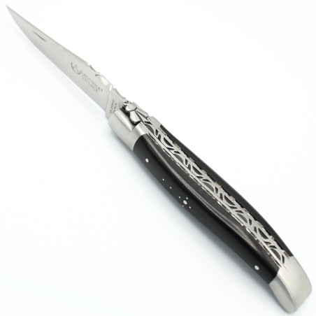 Laguiole pocket knife 12 cm double chiseled plates in ebony