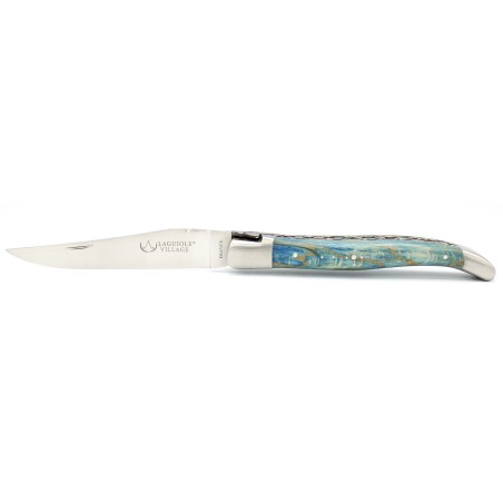 Couteau Laguiole 12 cm double platines 2 mitres en hêtre d'Aubrac bleu roi