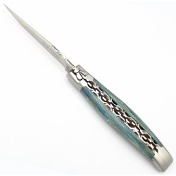 Couteau Laguiole 12 cm double platines 2 mitres en hêtre d'Aubrac bleu roi