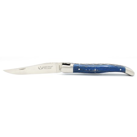 Couteau Laguiole 12 cm double platines 2 mitres en hêtre d'Aubrac bleu russe