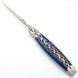 Couteau Laguiole 12 cm double platines 2 mitres en hêtre d'Aubrac bleu russe