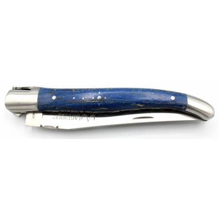 Couteau Laguiole 12 cm double platines 2 mitres en hêtre d'Aubrac bleu russe