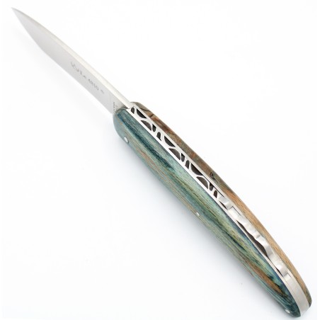 The 4810 folding knife in turquoize blue birchwood