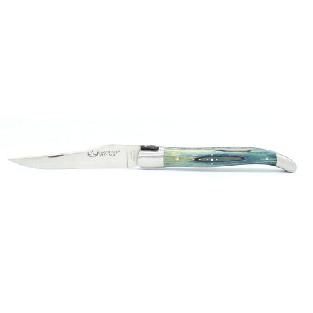 Laguiole pocket knife 12 cm doble chiselled plates in turquoize beech