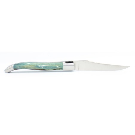 Couteau Laguiole 12 cm double platines ciselées 2 mitres en hêtre d'Aubrac bleu roi