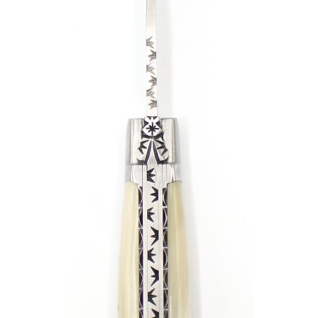 Laguiole pocket knife 12 cm doble chiselled plates in horn tip