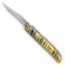 Laguiole pocket knife 12cm full handle in mammoth molar, damascus blade