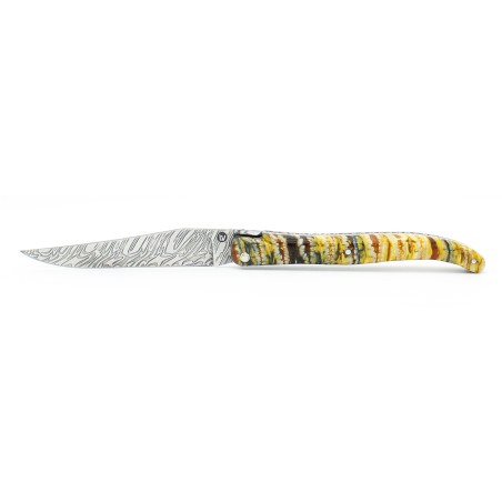 Laguiole pocket knife 12cm full handle in mammoth molar, damascus blade