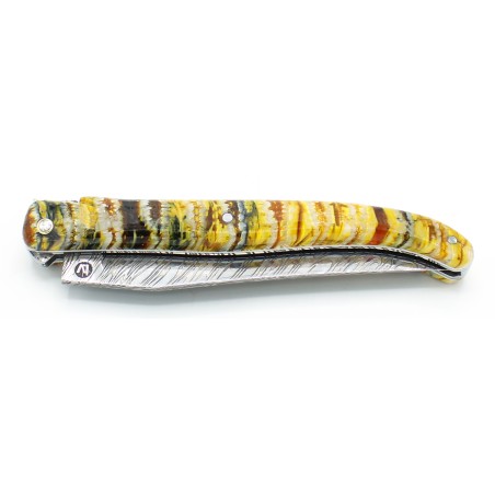 Laguiole pocket knife 12cm full handle in mammoth molar, damascus blade