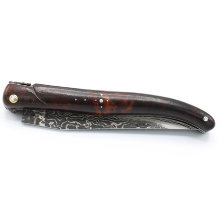 Couteau Laguiole 12cm bois de fer lame damas japonais brossé