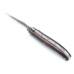 Couteau Laguiole 12cm bois de fer lame damas japonais brossé