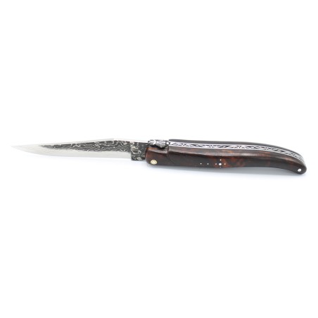 Couteau Laguiole 12cm bois de fer lame damas japonais brossé
