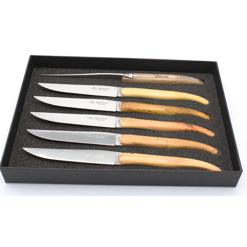 Coffret de 6 couteaux de table "Resto" plein manche en bois