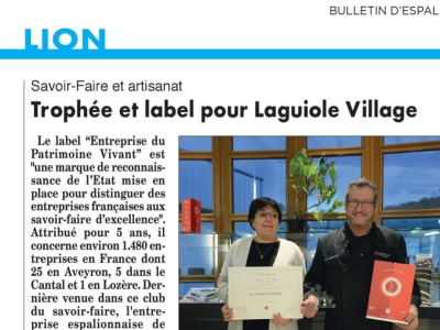 Trophée et label pour Laguiole Village